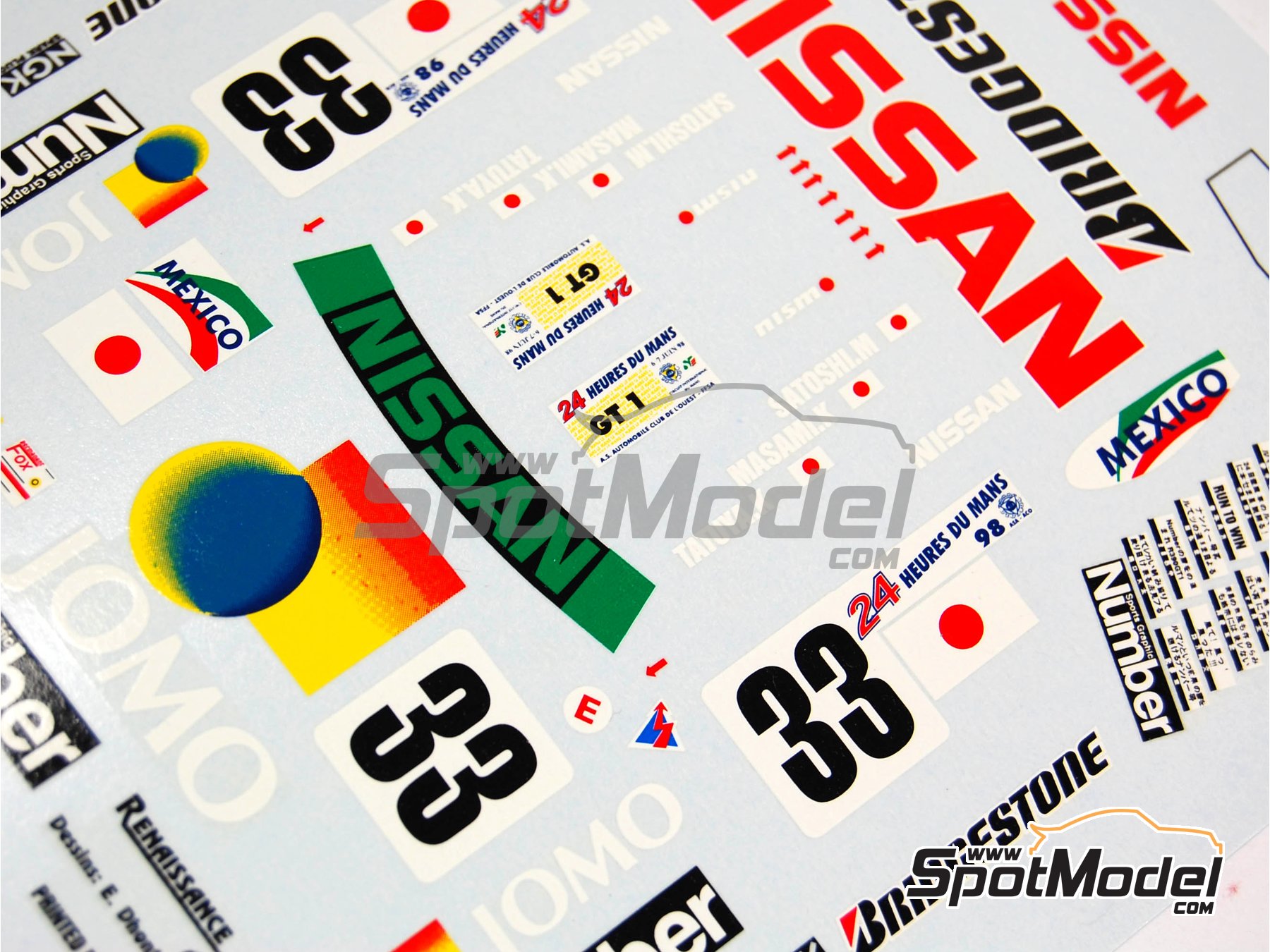 Nissan R390 GT1 sponsored by Jomo - 24 Hours Le Mans 1998. Marking / livery  in 1/24 scale manufactured by Renaissance Models (ref. TK24-081, also TK24